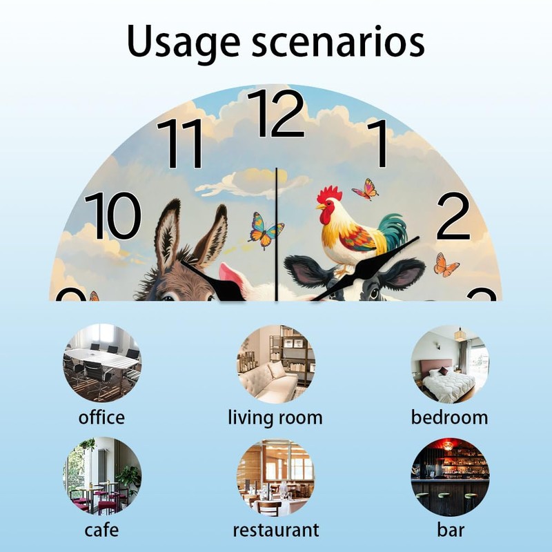 CHGCRAFT Farm Pattern Wall Clock 12 Inch Non-Ticking Clocks Cows