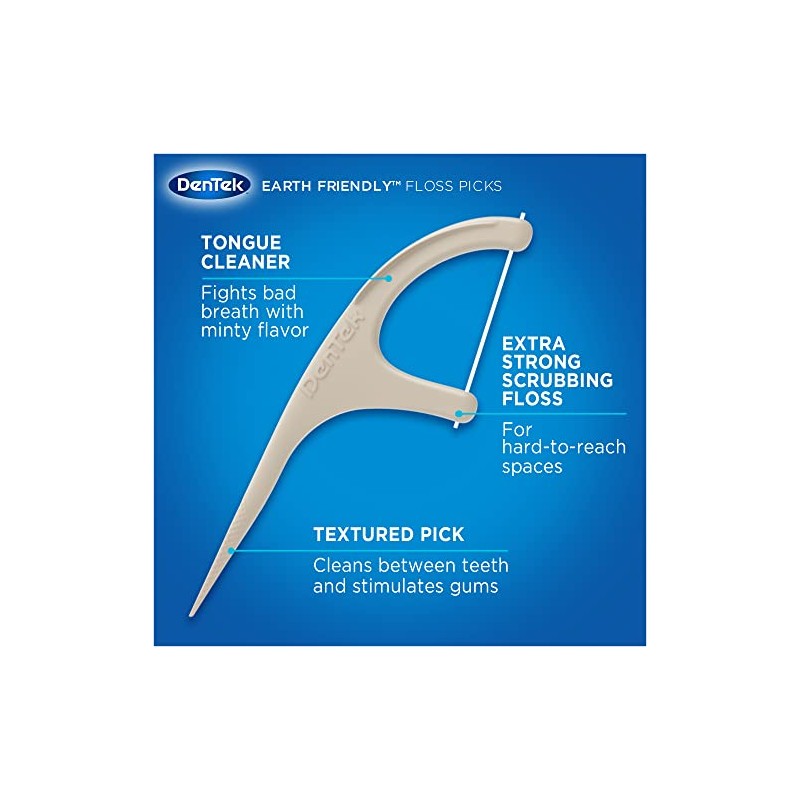 DenTek Earth Friendly Floss Picks, Organic Plant-Based bio-Plastic Handles, Mint,