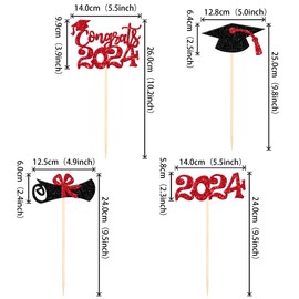 12 PCS Double Sided 2024 Graduation Party Centerpiece Sticks for Table Congrats Class of 2024 Centerpieces Table Toppers for 2024 Graduation Party Decorations Centerpiece Sticks Supplies Red