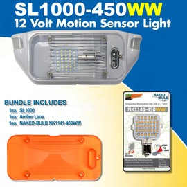 Starlights SL1000, upgraded with a 450 LM WARM WHITE Naked Bulb, is EMI Suppressed, has Dual Sensors, for Exterior mounting, 12-Volt Motion Light. The SL1000 is White in Color