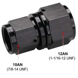 Podavelle 10AN Female to 12AN Female Flare Swivel Coupler Reducer Fitting Adapter Union Straight Aluminum Black