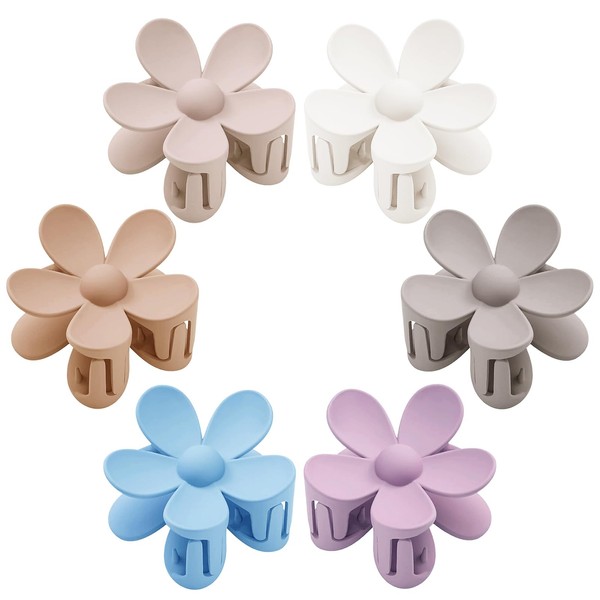 Flower Hair Clips 6PCS Flower Claw Clips Cute Hair Claw Clip Daisy Clips Matte Large Claw Clips Strong Hold Jaw Clamps Thick Hair Accessories Thin Hair Claw 6 Color for Women Girl Gift