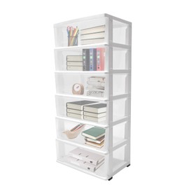 awolsrgiop 6 Drawer Storage Carts, Rolling Storage Cart Storage Tower for Closet Clear Storage Cabinet for Offices Studies Books Document, Living Room, Hallway, Dormitory (White)