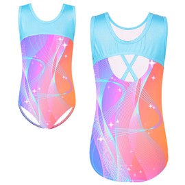 TFJH E Gymnastic Leotard Girls Practice Outfits Ballet Dancewear Tumbling Sportwear Blue Orange 6A