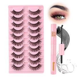 Glowing Win Wimpern mit Kleber 3D Katzenauge Falsche Wimpern Natürliche 10 Paar Künstliche Wimpern Set Cat Eye Fake Lashes with Bond and Remover Russian Strip Eyelashes