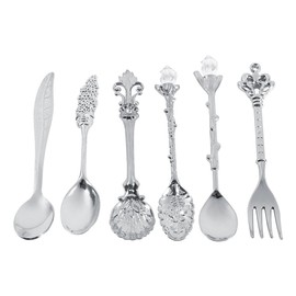 Carved Vintage Spoon Set，Fdit Cutlery Set of 6 Vintage Spoons Royal Style Tableware Spoons Metal Mini Carved Fruit Spoon for Kitchen Dining Room