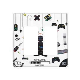 Double Rocker Wall Plate Gamer Room Video Game Decor Light Switch Cover 2 Gang Decorative Gfci Electrical Switchplate Home for Bathroom Bedroom Kitchen Decor 4.6"X4.5"