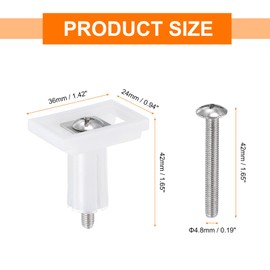 uxcell 2Pcs Toilet Seat Cover Hinge, 36mm Blind Hole Rectangular Bolts with Nuts Washers Toilet Seat Top Cover Lid Seat Fixings, White