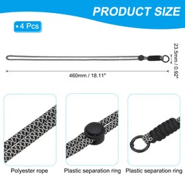 PATIKIL 4 Pcs Paracord Lanyard Necklace, Paracord Lanyard with Split Ring & Clip, Color Matching String for Outdoor Activities, Bag Pendant, Keys, Black & White