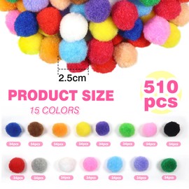 TOAOB 510pcs Large Pom Poms 1 Inch Multicolour Craft Pom Poms Fuzzy Pompoms Balls for DIY Arts and Crafts Projects Home Decorations