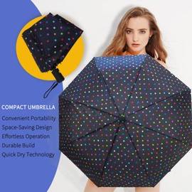 MRTLLOA 42/49 Inch Compact Windproof Travel Umbrella for Rain, Lightweight, Portable, Strong, Folding Umbrellas for Women and Men(42 inch,Black Dots)