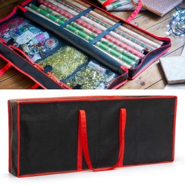 CKB LTD Wrapping Paper Storage Bag Organiser for Christmas Birthday Paper Rolls Ribbons Tags Xmas Craft Decorations - Black 82 x 31 x 13 cm