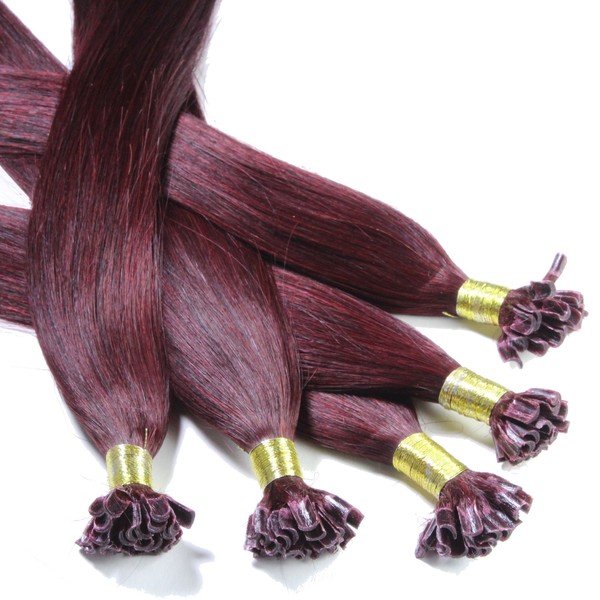 hair2heart Real Hair Bondings Extensions Straight 200 Strands 0.5 g 60 cm Burgundy