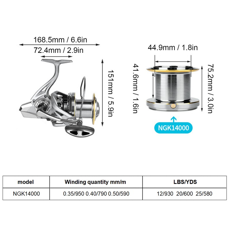 4.8:1 Spinning Fishing Reels Strong Braking Force All Metal Long