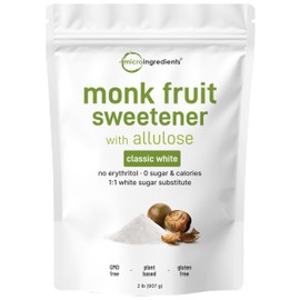 Monk Fruit Sweetener with Allulose, 2 lbs Granular | No Erythritol | No Aftertaste, 1:1 White Sugar Substitute, Keto & Vegan Friendly, Zero Calorie | Great for Drinks, Coffee, Tea, Cookies | Non-GMO