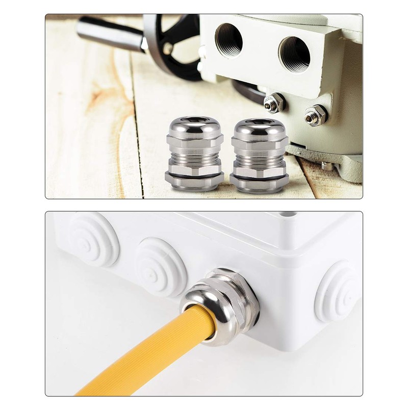 sourcing map 2Pcs M8 Cable Gland Metal Waterproof Connector Wire