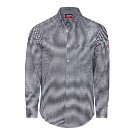 Bulwark FR Men's Flex Knit Button Down Shirt, Navy Check, X-Large