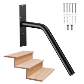 Munzong Hand Rails for Outdoor Steps, 16 Inch Black Stair Railing Indoor 1-3 Steps Grab Bars for Elderly Rail Hand for Wall Staircase Garage Porch Entry Interior Exterior