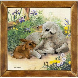 Riolis 0051 Pt Lamb and Rabbit Cross Stitch Kit Cotton Multi-color 30 x 0.1 cm