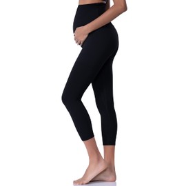 POSHDIVAH Capri Women's Maternity Leggings Over The Belly Pregnancy Yoga Pants Active Wear Workout Leggings Black X-Large