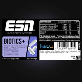 ESN Biotics+, 30 capsules, 450 billion CFU per pack, high dose, with vitamin B2 + D, only 1 capsule per day, vegan