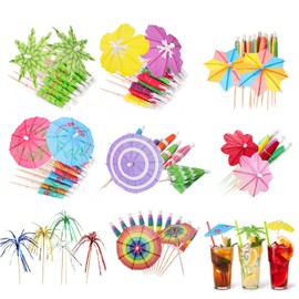 Eowppue 80Pcs Colorful Cocktail Picks, Drink Umbrellas Cocktail Picks, Cocktail Umbrellas, Delicate Drink Umbrellas for Hawaiian-Themed Parties