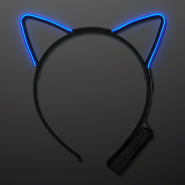 FlashingBlinkyLights Blue Light Up Cat Ears EL Wire Kitty Headband