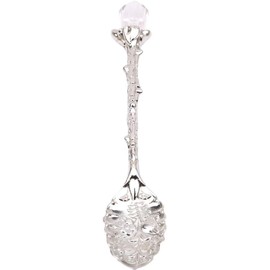 Silver Crystal Coffee Spoon Vintage Floral Carved Long Handle Ice Cream Tea Spoon,Silver Diamond Rhinestone Scoops
