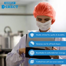100 x simply direct Red Disposable Hair Net/Mob Caps in a Resealable Bag