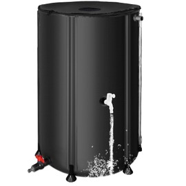 Collapsible Rain Barrel Water Collection System - 100 Gallon Portable Water Storage Tank,Foldable Rainwater Collect System Downspout, Water Catcher Container with Filter, Spigots＆Overflow Kit,Black