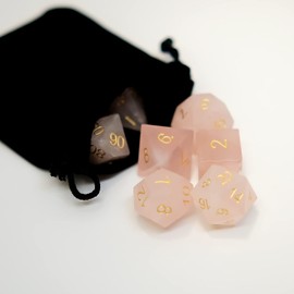 Pure Natural Gemstone Crystal Dice, Made of High-Tech Natural Stone. A Tandard Set of 7PCS Dice is Used for The DND D&D RPG MTG Tabletop Game (Rose Quartz Gemstone)