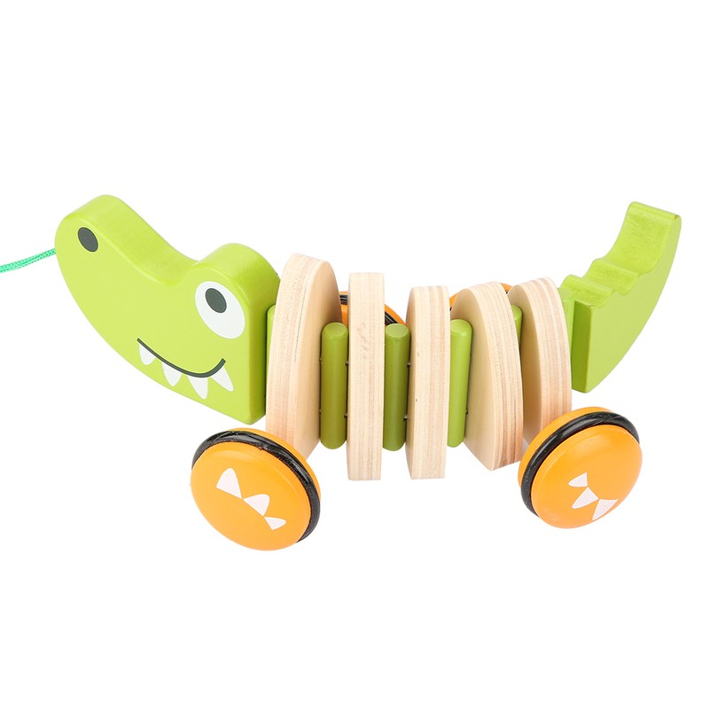 Toddler Child Crocodile Wooden Rope Toy Walk A Long Pull