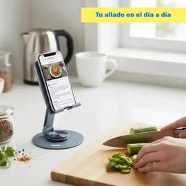 Soporte para Celular Metalico Ajustable con Base Giratoria 360° para Escritorio Antideslizante Compatible con Smartphones