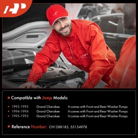 A-Premium Windshield Washer Reservoir Tank Assembly Compatible with Jeep ZJ Series Grand Cherokee 1993 1994 1995 - with Cap & Washer Pump & Bracket