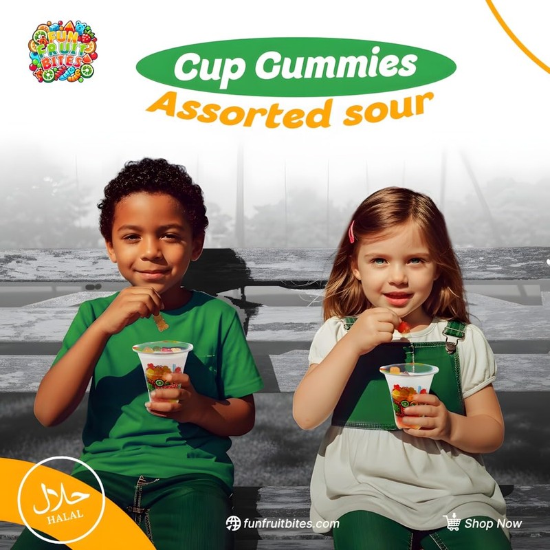 Fun Fruit Bites Gummy Worm Cup (Halal) (Pack 14)