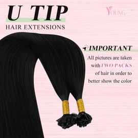 YoungSee U Tip Hair Extensions Black U Tip Hair Extensions Human Hair 22 Inch U Tips Human Hair Extensions Jet Black Keratin Hair Extension Real Human Hair Pre Bonded Extension for Wedding 50s/50g