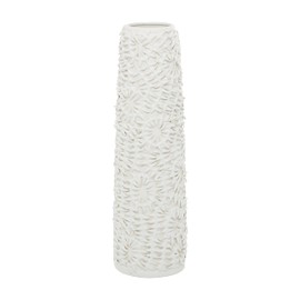 Deco 79 Ceramic Floral Embossed Vase, 6" x 6" x 21", White