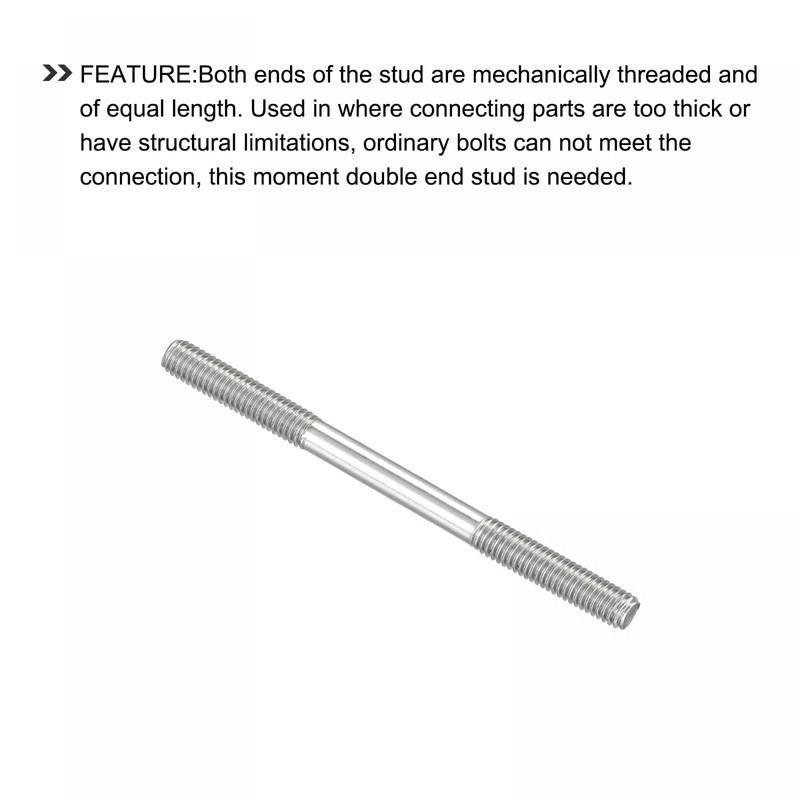 sourcing map Double Ended Stud Screws (M6 Thread 80mm Length)