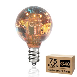 Svater G40 LED Replacement Bulbs for Outdoor String Lights, 75 Pack Dimmable Shatterproof Globe Bulbs, E12/C7 Screw Base Edison Light Bulbs for Indoor Outdoor Patio Decor, Warm White 2700K