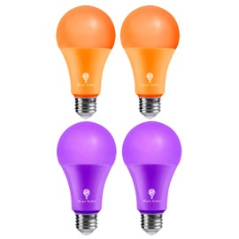 4 Pack BlueX LED A21 Purple Orange Light Bulbs - 15W (120Watt Equivalent) - E26 Base Purple Orange LED Party Decoration, Porch, Home Lighting, Holiday Lighting, Decorative
