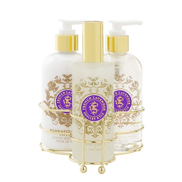 Shelley Kyle French Lavender Three piece caddy with Lotion, Liquid Hand Soap and Room Atomizer