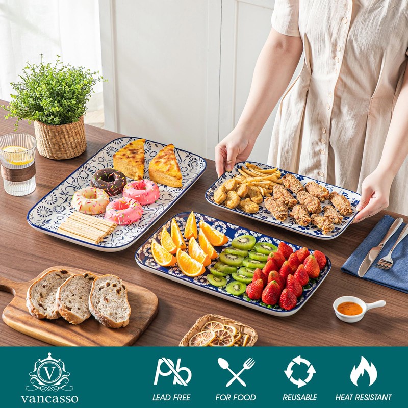 vancasso Serving Platters Set of 3, 16"/14"/12" Inch Rectangular Trays