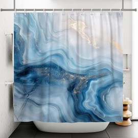 ChloropLastid Blue Marble Shower Curtain Abstract Blue Gold Ombre Marble Texture Shower Curtains Modern Art Bathroom Decor Polyester Waterproof Fabric Bath Curtain 72x72 Inch