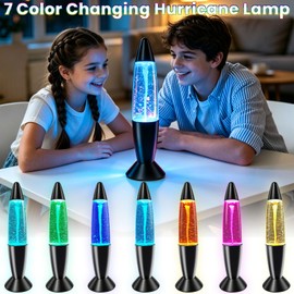 HURODEN Twister Hurricane Light, 14-Inch Tornado Lamp Glitter Motion Light 7 Colors Touch Changing Night Light Relaxing Table Lamp for Home Bedroom Office Decoration Lighting Decor (Black)
