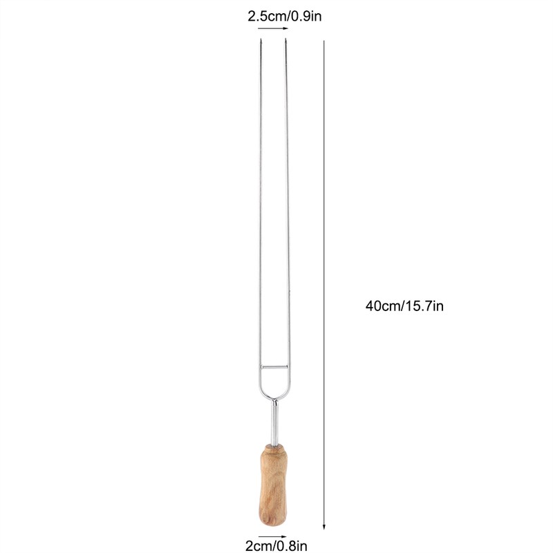 Stainless Steel Fork Wood Handle U shaped BBQ Roast Needle
