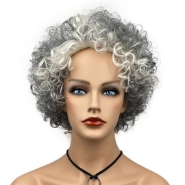 Wiginway Women's Wigs Mid Length Natural Curly Wig Silver Gray Synthetic Hair