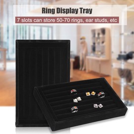 Fashion Ring Display Box, Jewelry Display Tray Organizer Earring Holder Case Box Showcase for 7 Slots Can hold 50-70 Rings(Black)