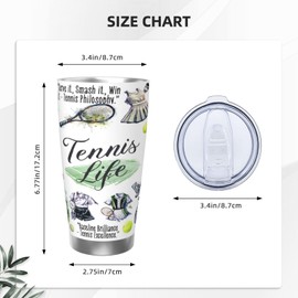 Tennis Lover Gifts, Tennis Coffee Tumbler Stainless Steel Coffee Travel Mugs Water Bottle for Mom Coach Friends Tennis Accessories 20oz