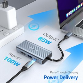 USB C Hub, oditton 4 in 1 USB C Hub, Dual Display 8K@30Hz HDMI 8K@30Hz DP, USB 3.0, 100W USB-C PD Charge Port 4 Port Dock Station for Laptops, HDTVs, Projectors, and More Type C Devices
