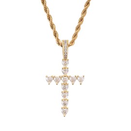 Lulu Mel Iced Out White Gold Plated Cross Pendant Cubic Zirconia Necklace with Rope Chain, Trendy Hip Hop Cross Faith Pendant Jesus Necklace For Men Women (Gold-Style B)